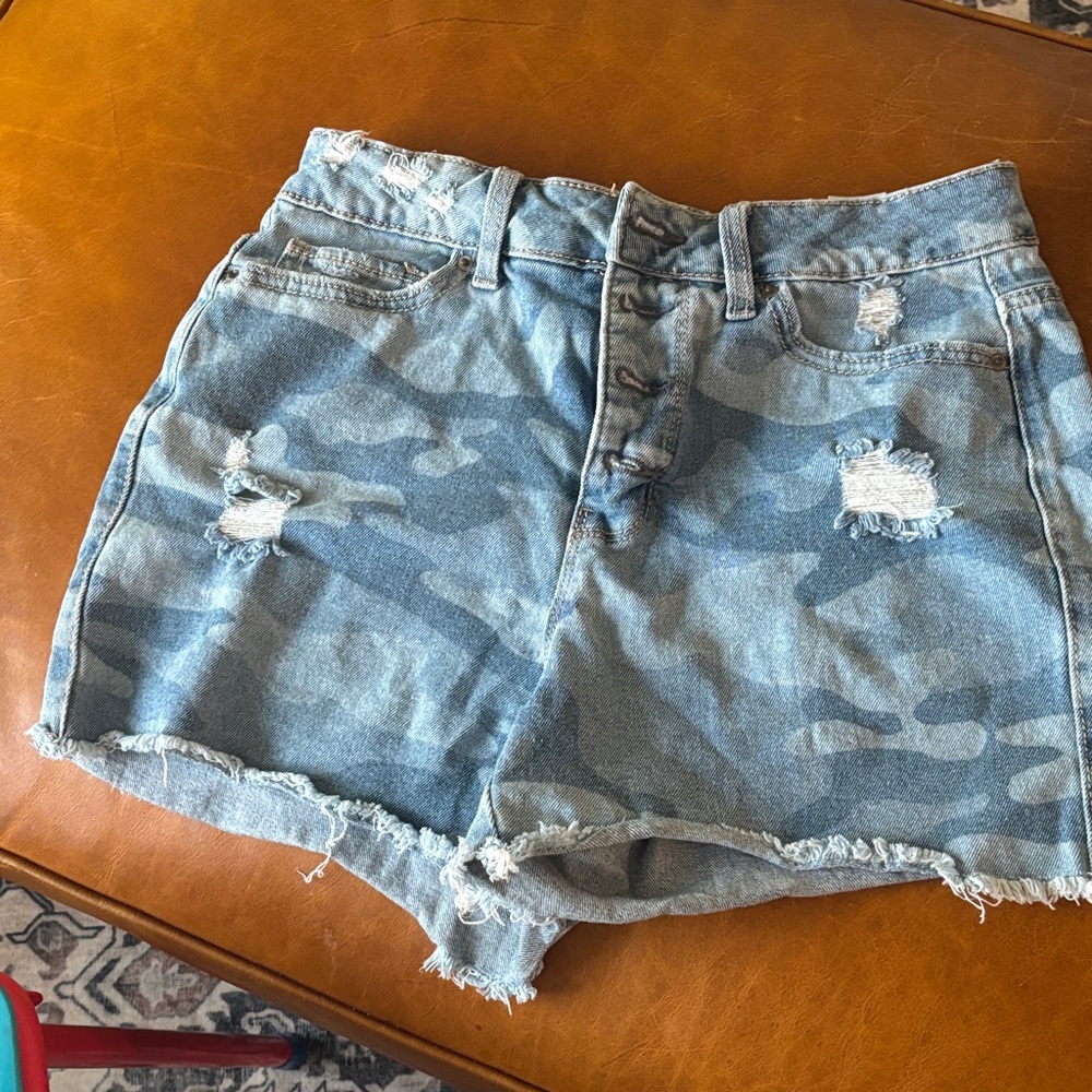 Time and Tru Blue Camo Jean Shorts